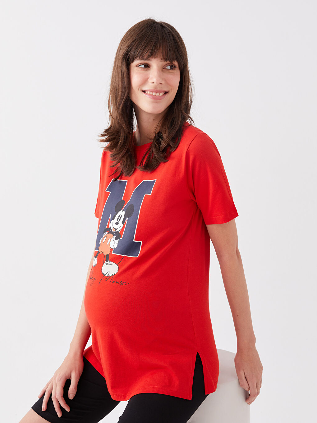 Crew Neck Mickey Mouse Printed Short Sleeve Maternity T-shirt -S3GP62Z8-R21