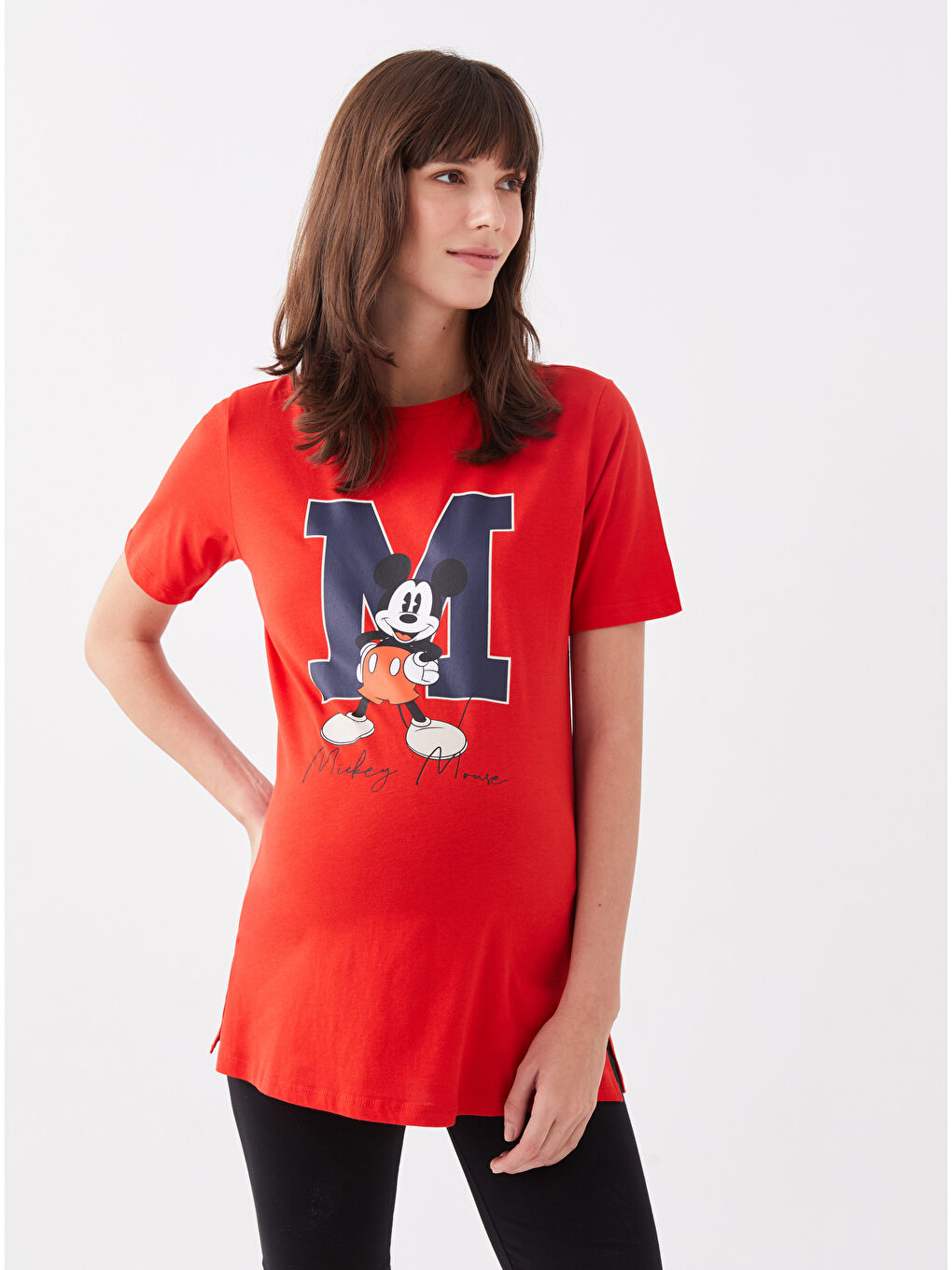 Crew Neck Mickey Mouse Printed Short Sleeve Maternity T-shirt -S3GP62Z8-R21