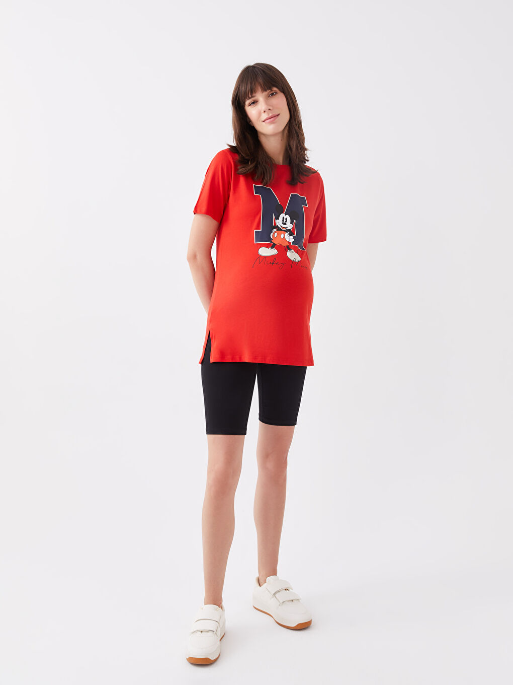 Crew Neck Mickey Mouse Printed Short Sleeve Maternity T-shirt -S3GP62Z8-R21