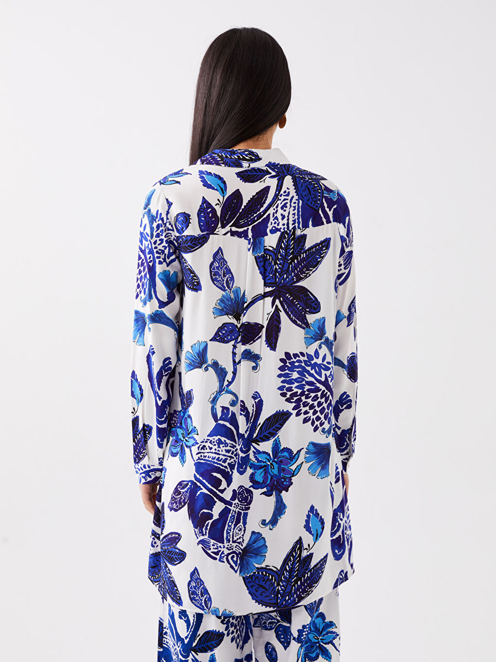 Karışık Çiçekli Uzun Kollu Kadın Gömlek Tunik-4