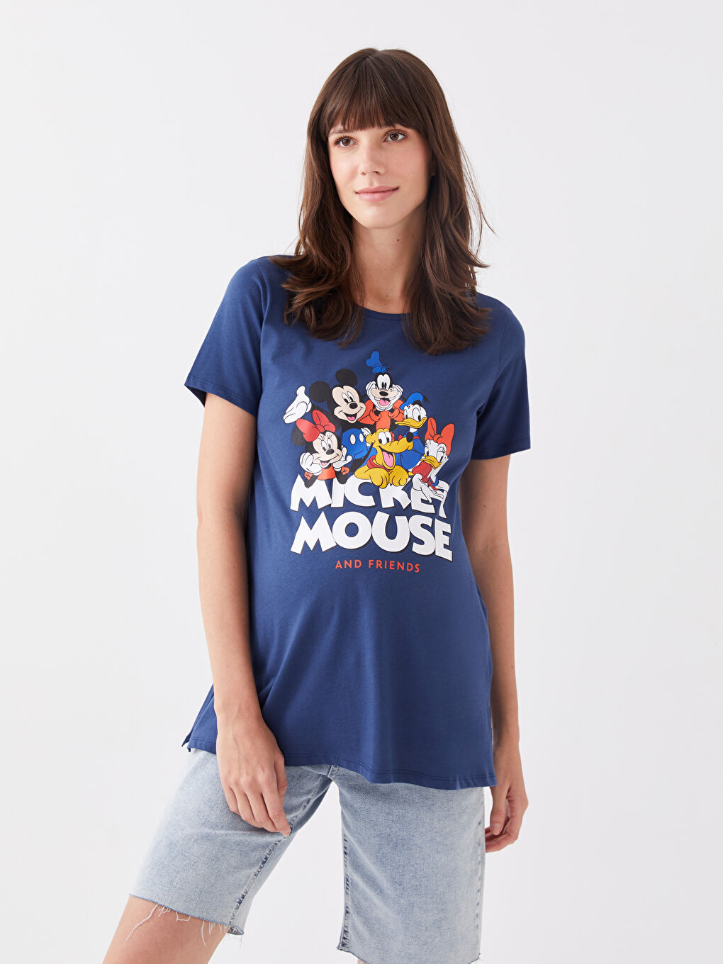 Crew Neck Mickey Mouse Printed Short Sleeve Maternity T-shirt -S3GP66Z8-HSD