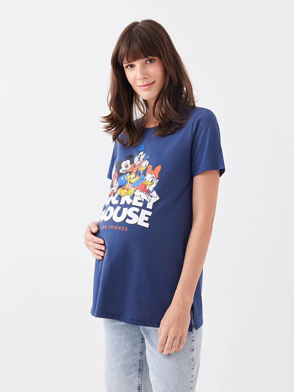 Crew Neck Mickey Mouse Printed Short Sleeve Maternity T-shirt -S3GP66Z8-HSD