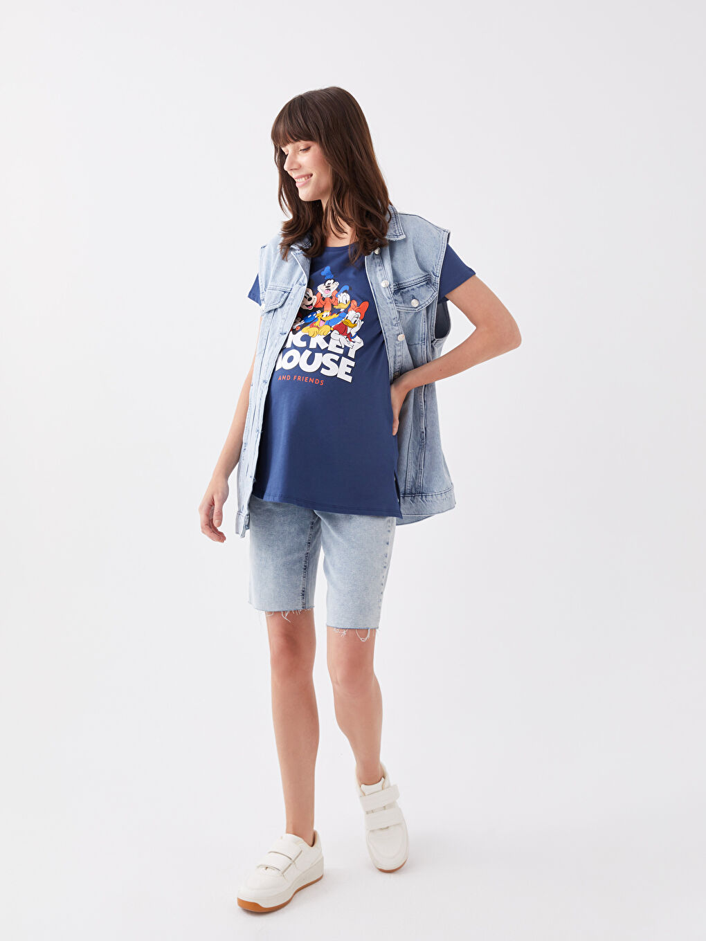Crew Neck Mickey Mouse Printed Short Sleeve Maternity T-shirt -S3GP66Z8-HSD
