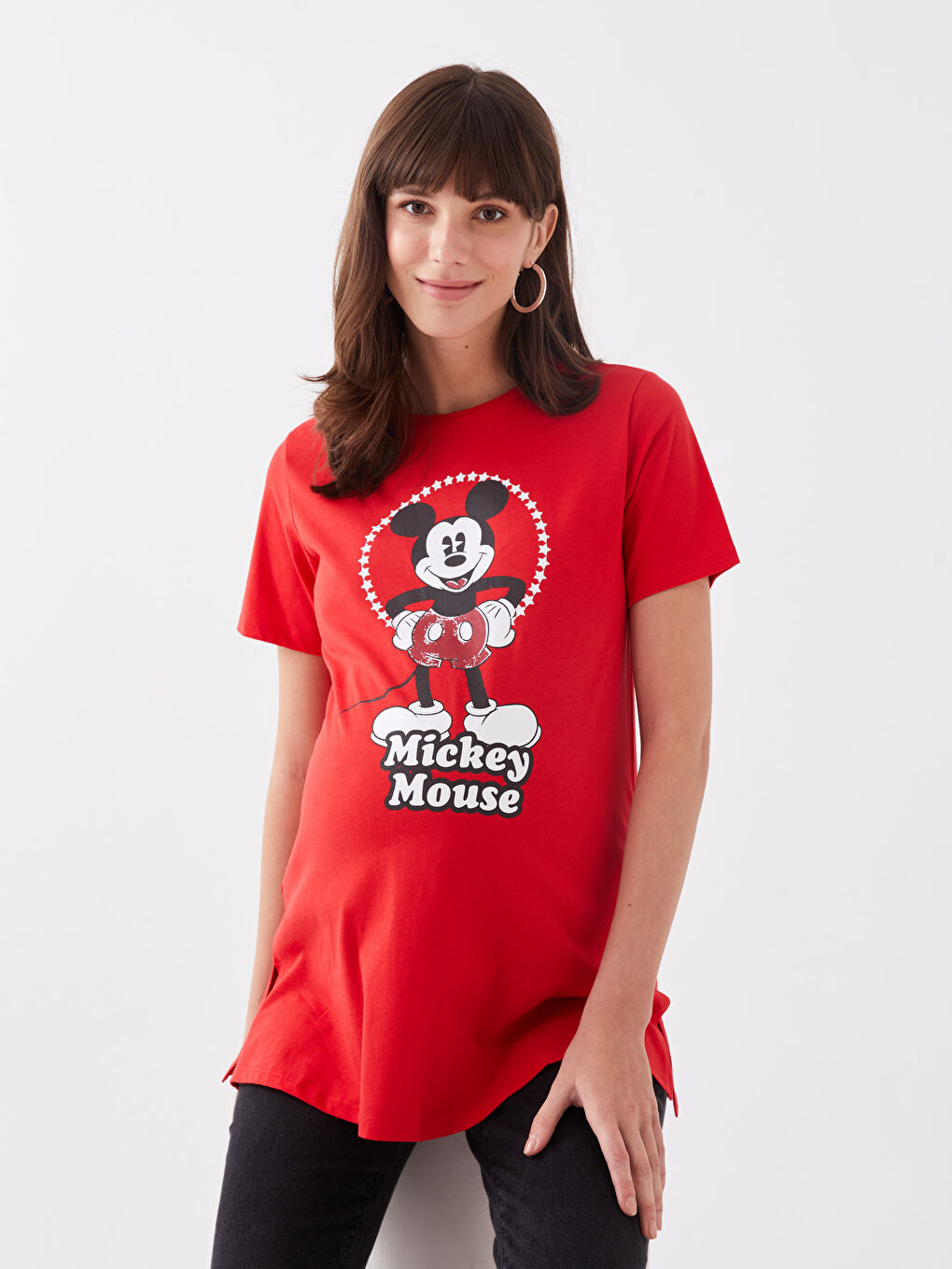 Crew Neck Mickey Mouse Printed Short Sleeve Maternity T-shirt -S3GP74Z8-HC3