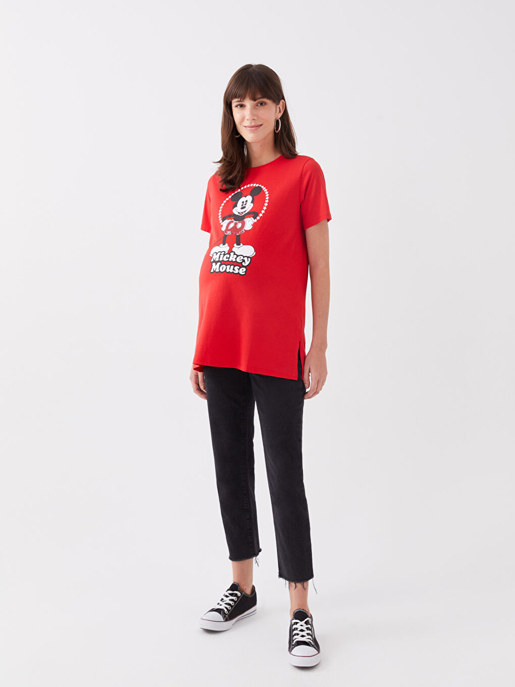 Crew Neck Mickey Mouse Printed Short Sleeve Maternity T-shirt -S3GP74Z8-HC3