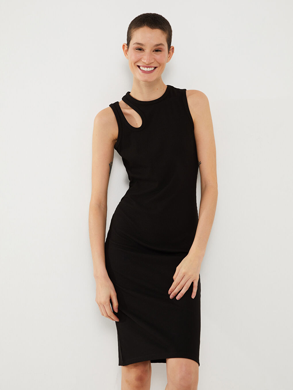 LCW Vision Rundhalsausschnitt Fensterdetail Damen Figurbetontes Kleid -S3GP79Z8-CVL