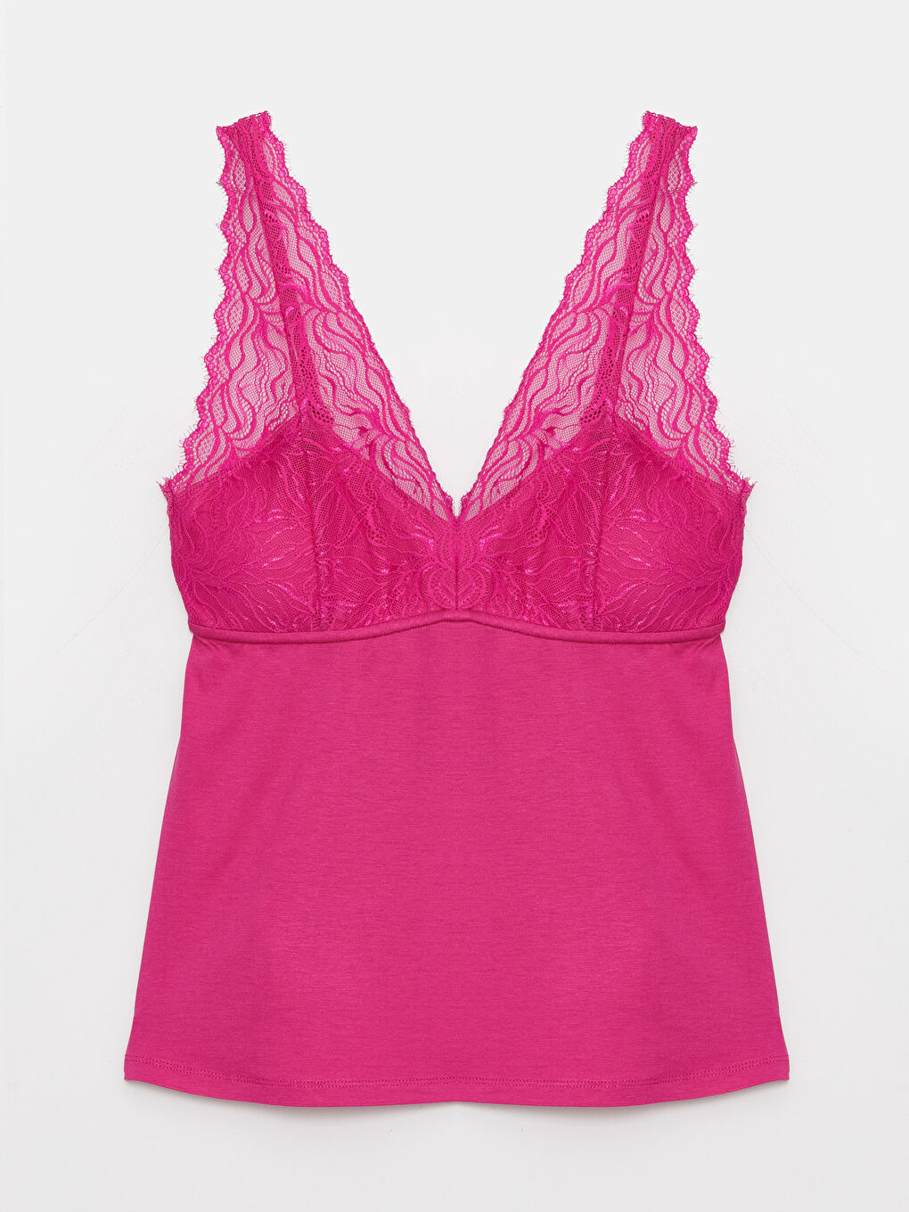 Fuşya V Yaka Dantel Detaylı Kadın Pijama Takımı-6