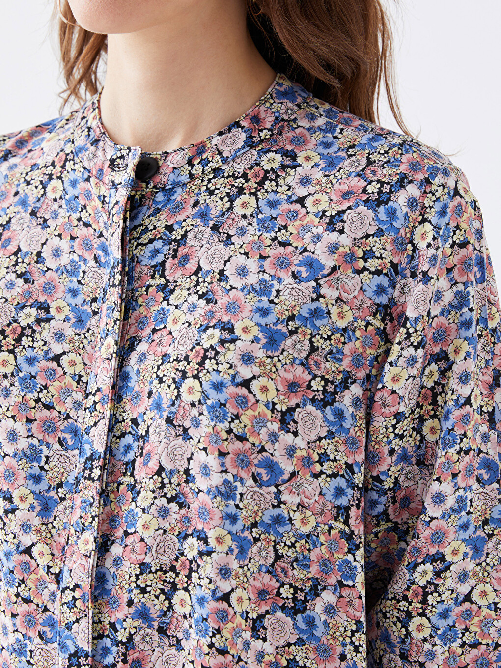 Grandad Collar Floral Long Sleeve Women's Tunic-3