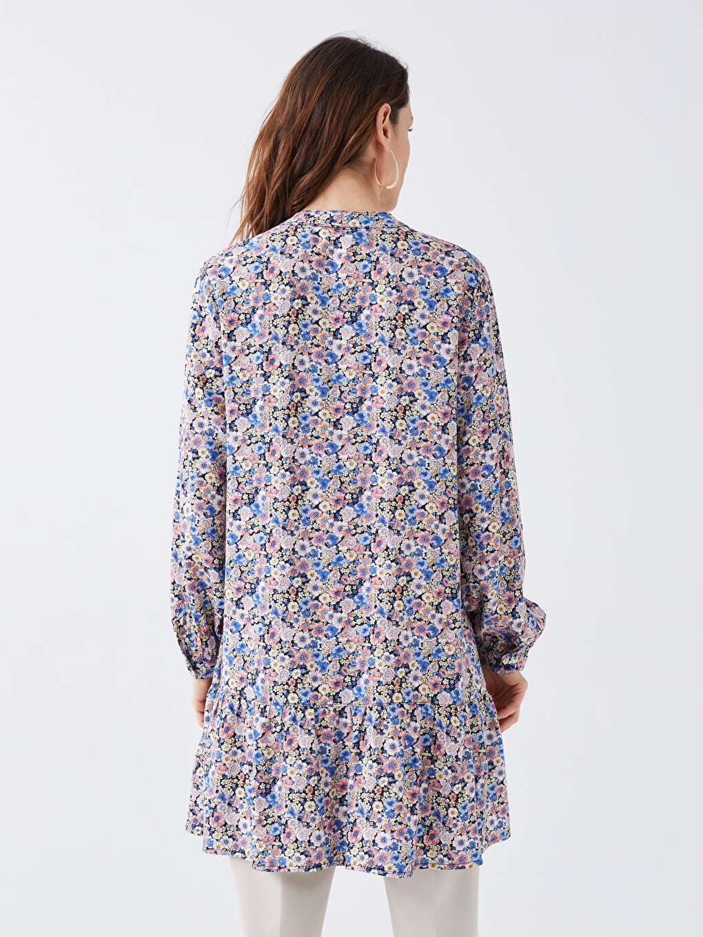 Grandad Collar Floral Long Sleeve Women's Tunic-4