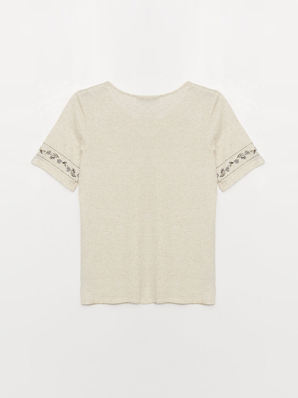 Ekru Bağlamalı Yaka Desenli Kısa Kollu Kadın Bluz-6