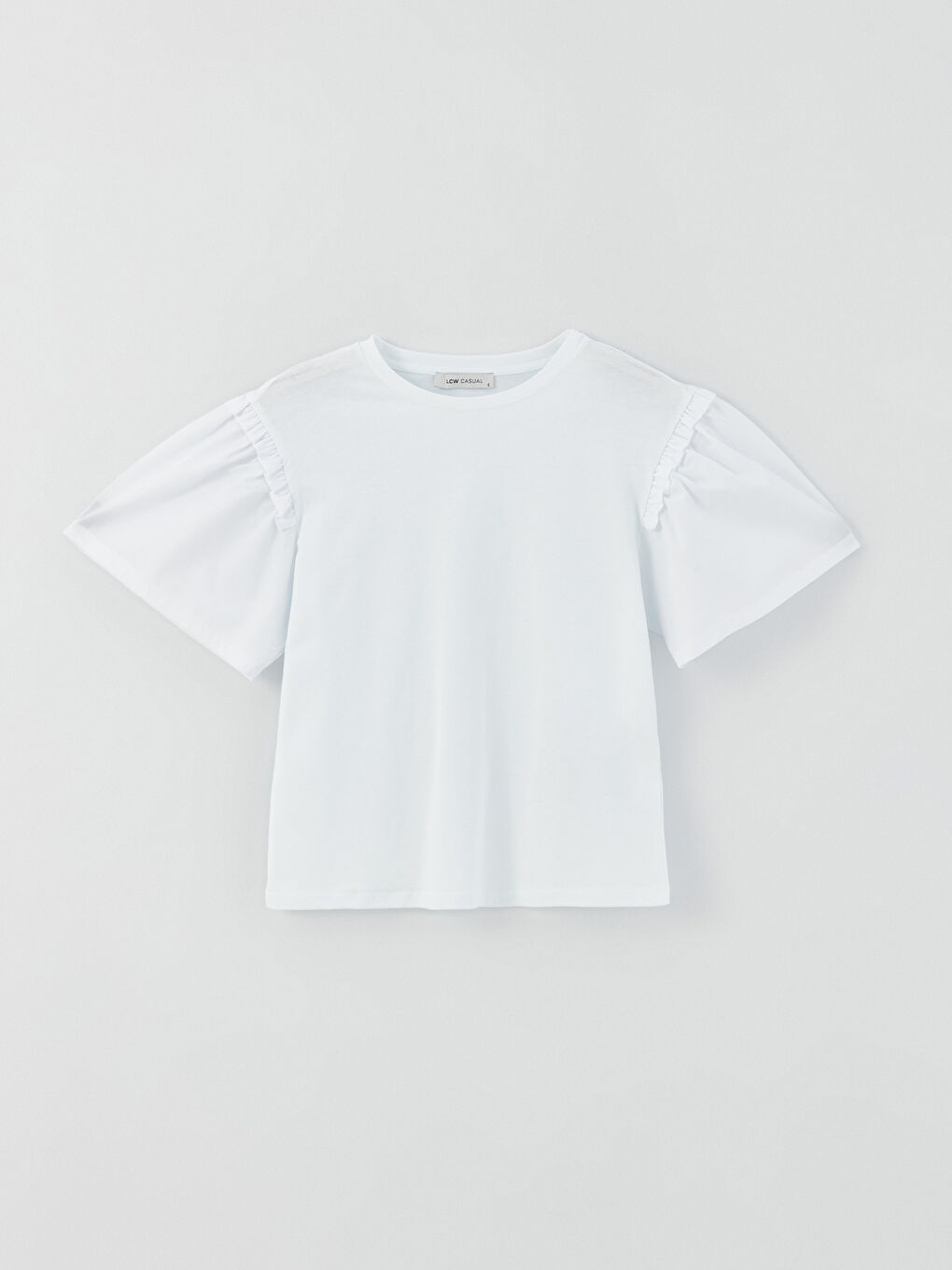 بلوزة نسائية بياقة دائرية سادة بأكمام قصيرة-4