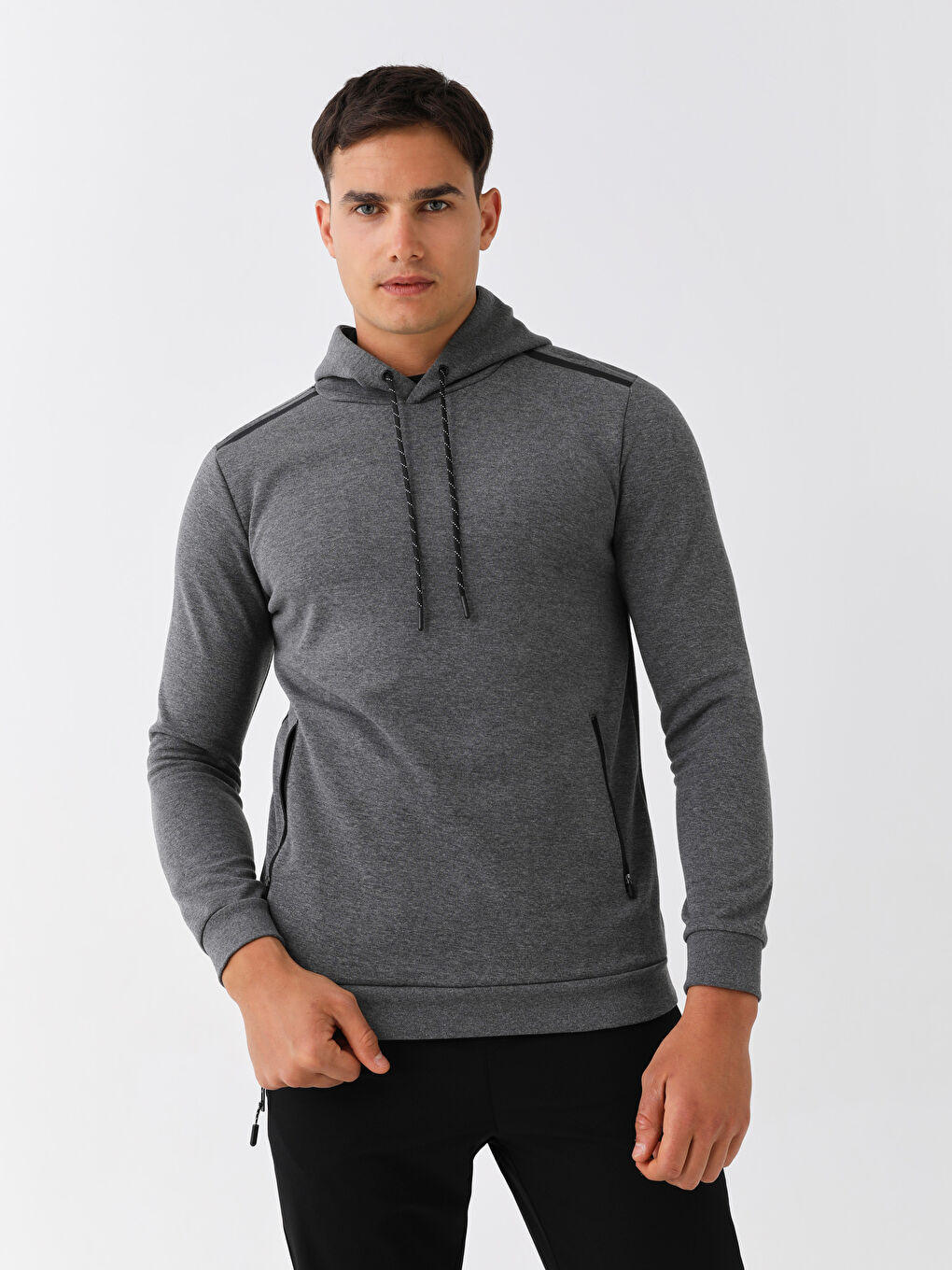 LCW ECO Gri Melanj Uzun Kollu Erkek Hoodie - 1