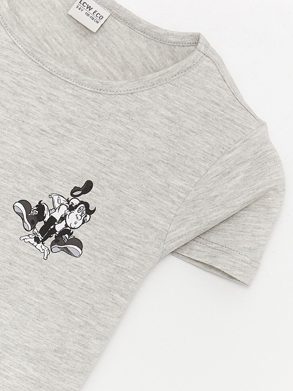 Gri Bisiklet Yaka Nostaljik Maymun Baskılı Kısa Kollu Kız Çocuk Tişört-1