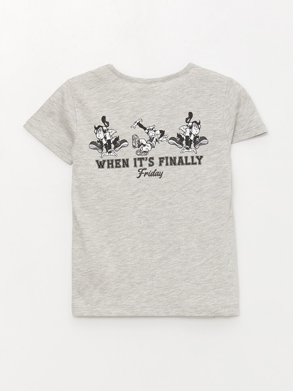 Gri Bisiklet Yaka Nostaljik Maymun Baskılı Kısa Kollu Kız Çocuk Tişört-2