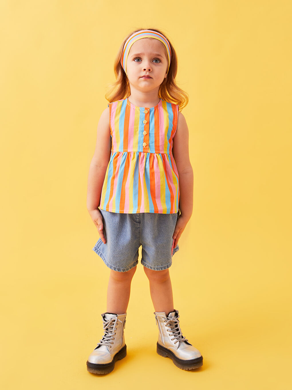 Chemise Bébé Fille Col Rond Bloc de Couleurs-3