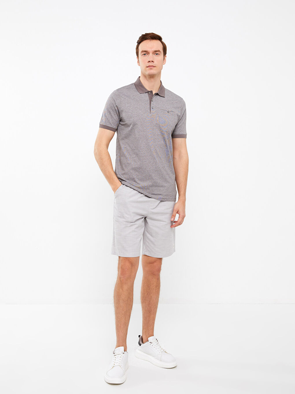 Ерлерге арналған мерсерленген поло жағалы қысқа жең футболка-2