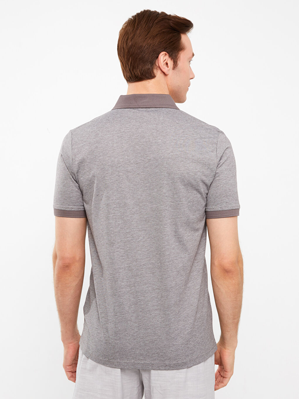 Ерлерге арналған мерсерленген поло жағалы қысқа жең футболка-4