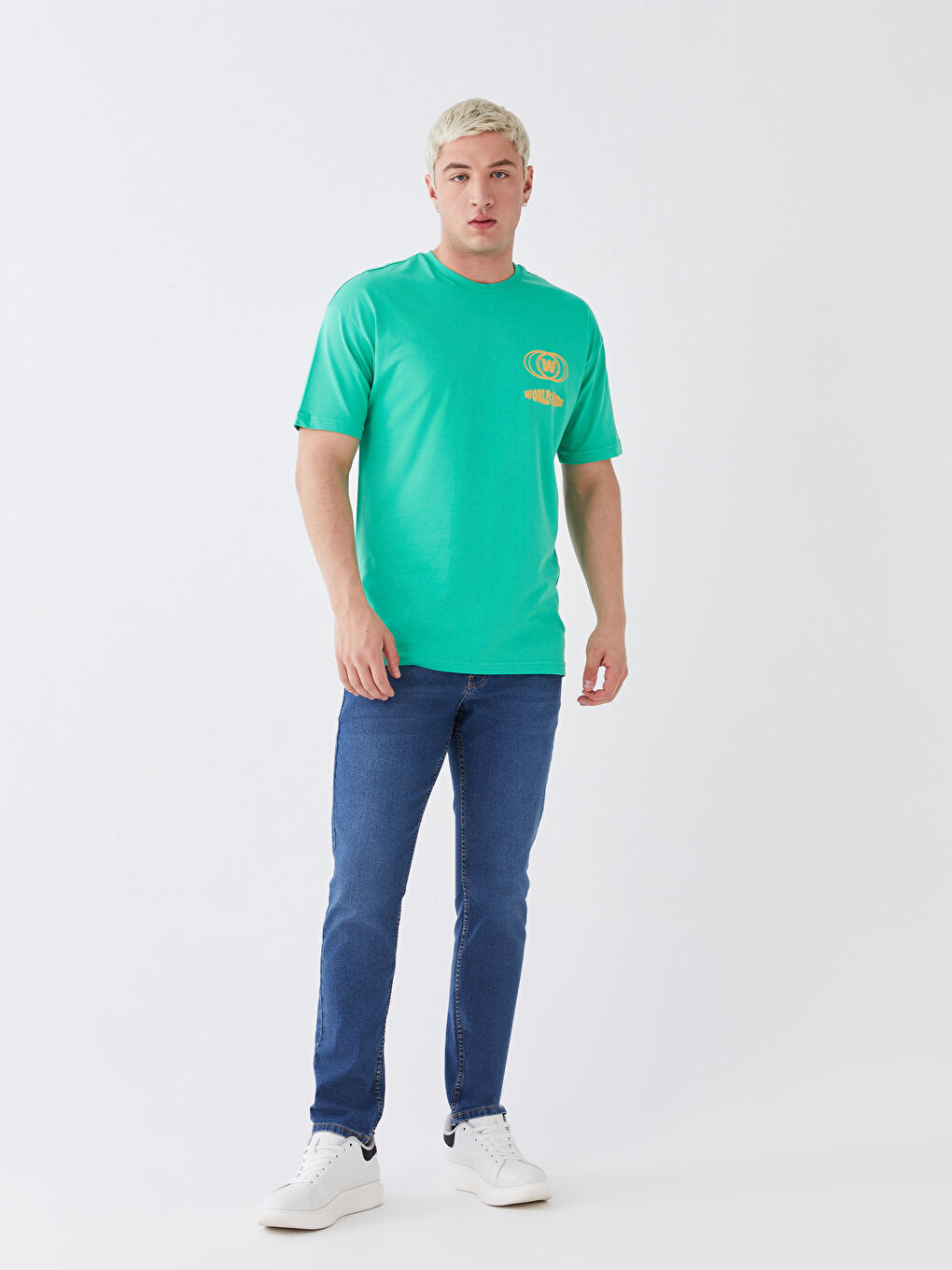 Yeşil Bisiklet Yaka Kısa Kollu Baskılı Penye Erkek Tişört-2