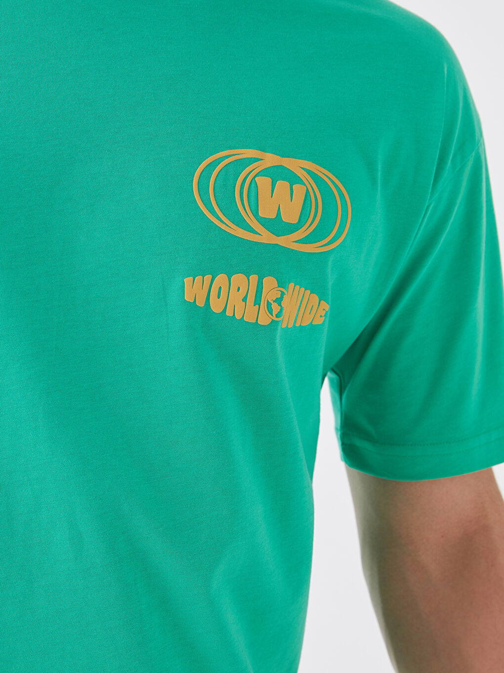 Yeşil Bisiklet Yaka Kısa Kollu Baskılı Penye Erkek Tişört-3