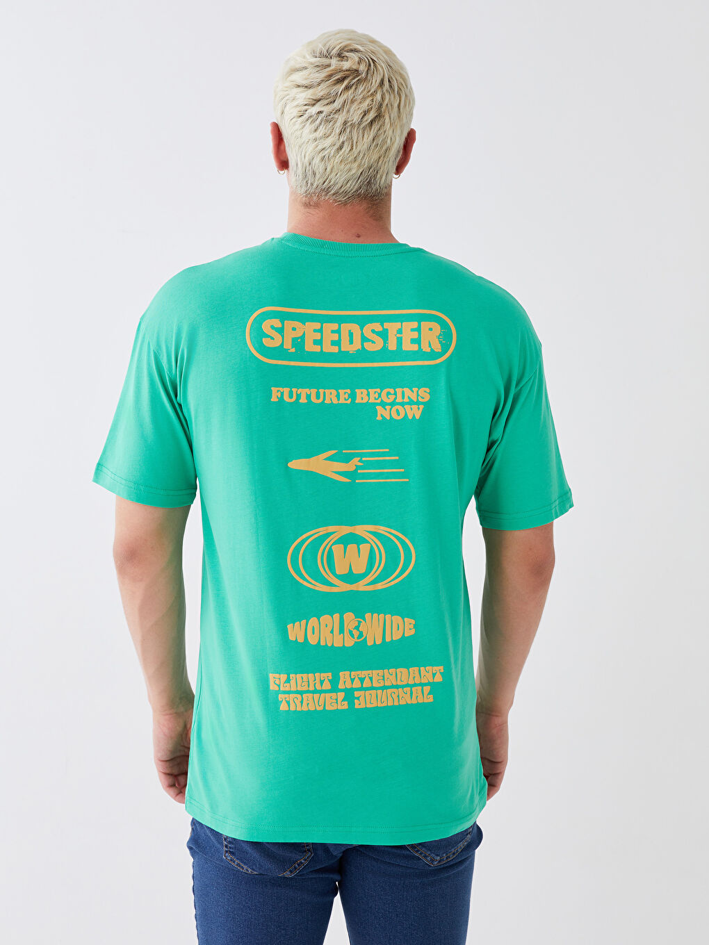 Yeşil Bisiklet Yaka Kısa Kollu Baskılı Penye Erkek Tişört-4