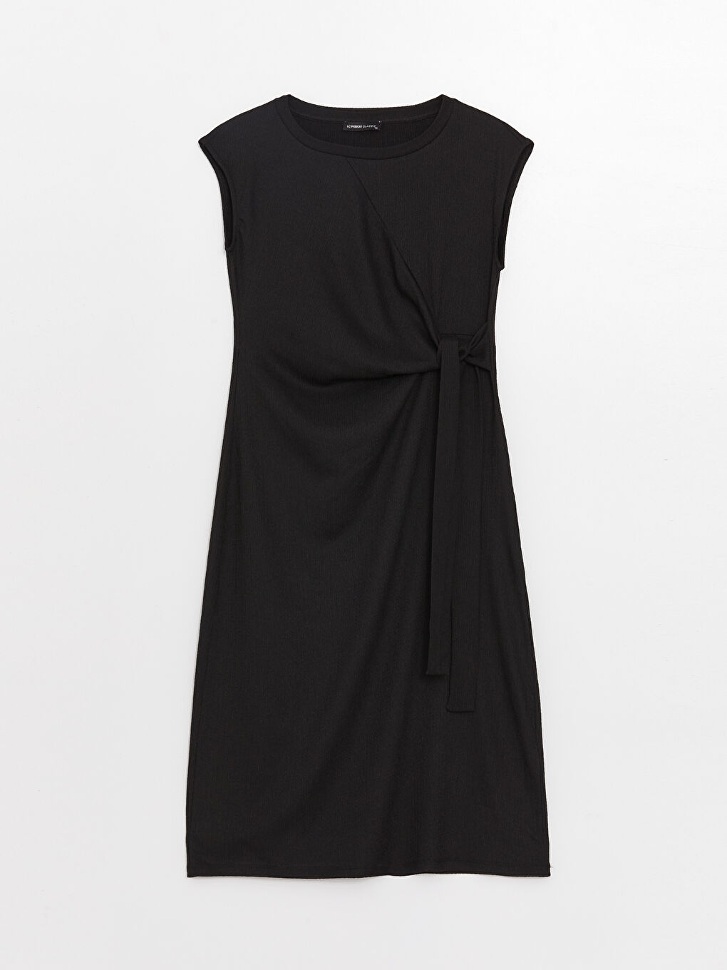 Siyah Bisiklet Yaka Düz Kısa Kollu Kadın Elbise-6