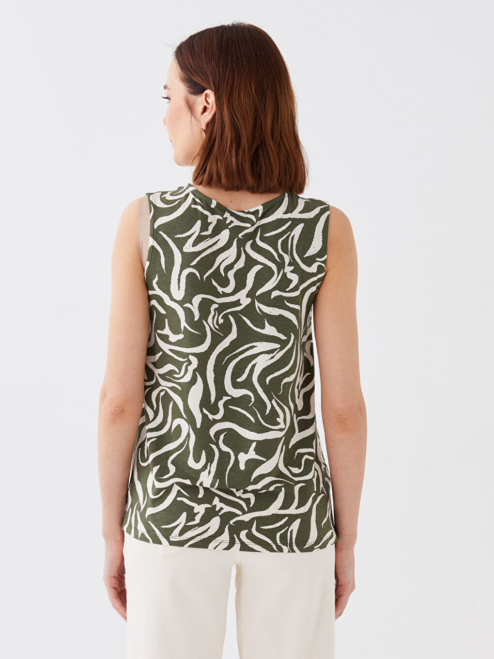 Yeşil Bisiklet Yaka Desenli Kadın Atlet-4