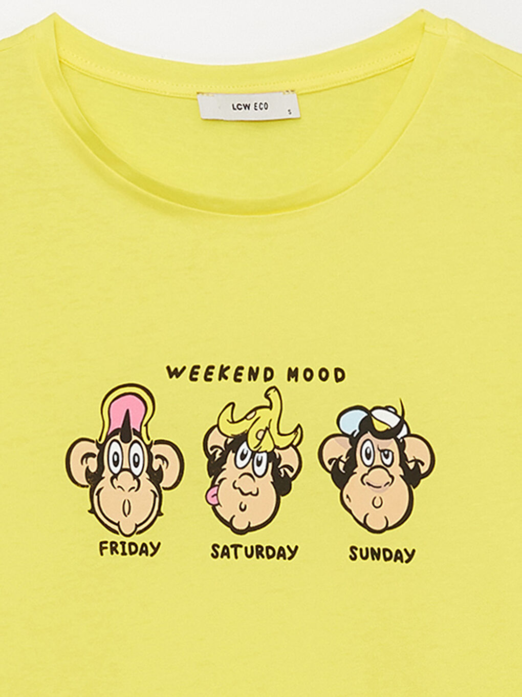 Sarı Kadın Nostaljik Maymun Baskılı Tişört-7