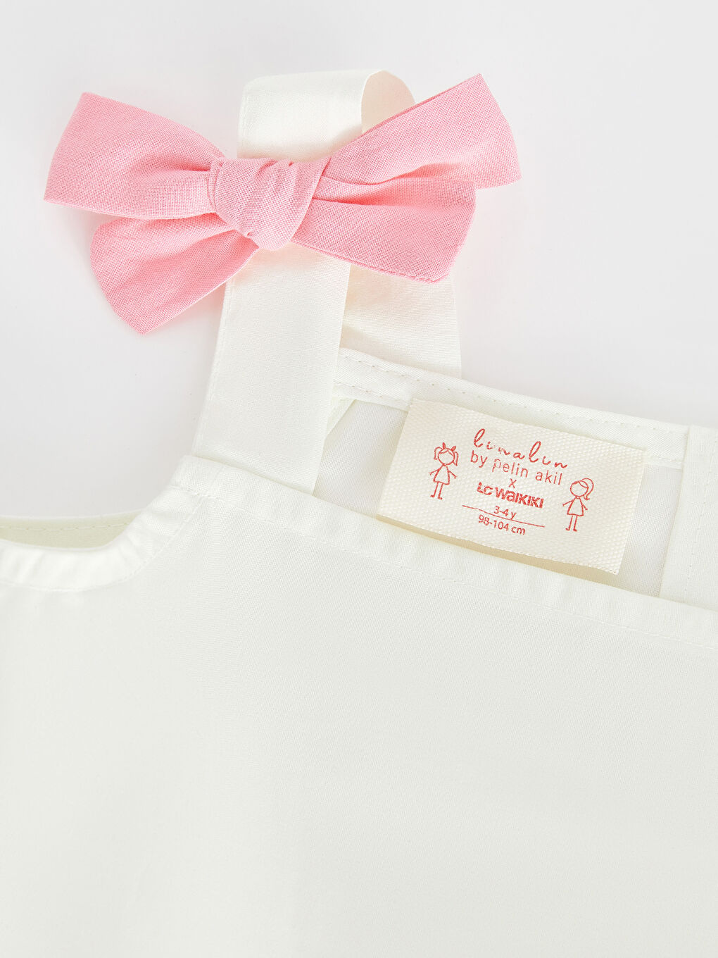 Ekru Kare Yaka Askılı Baskılı Kız Bebek Elbise-8