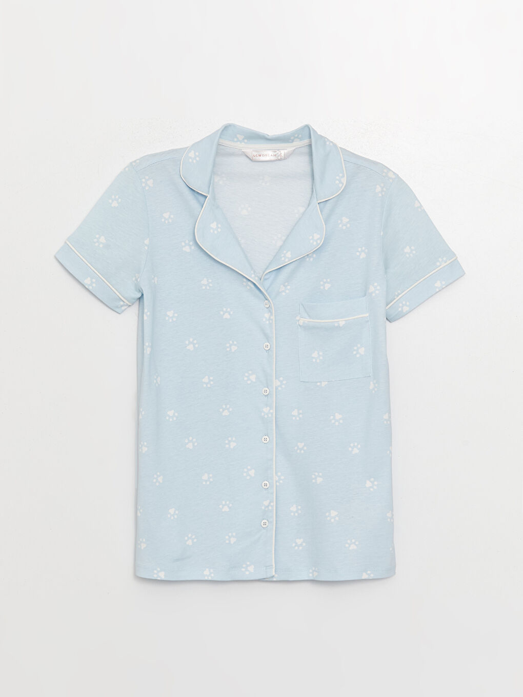 طقم بيجامة ياقة القميص منقوش كم قصير للسيدات-6