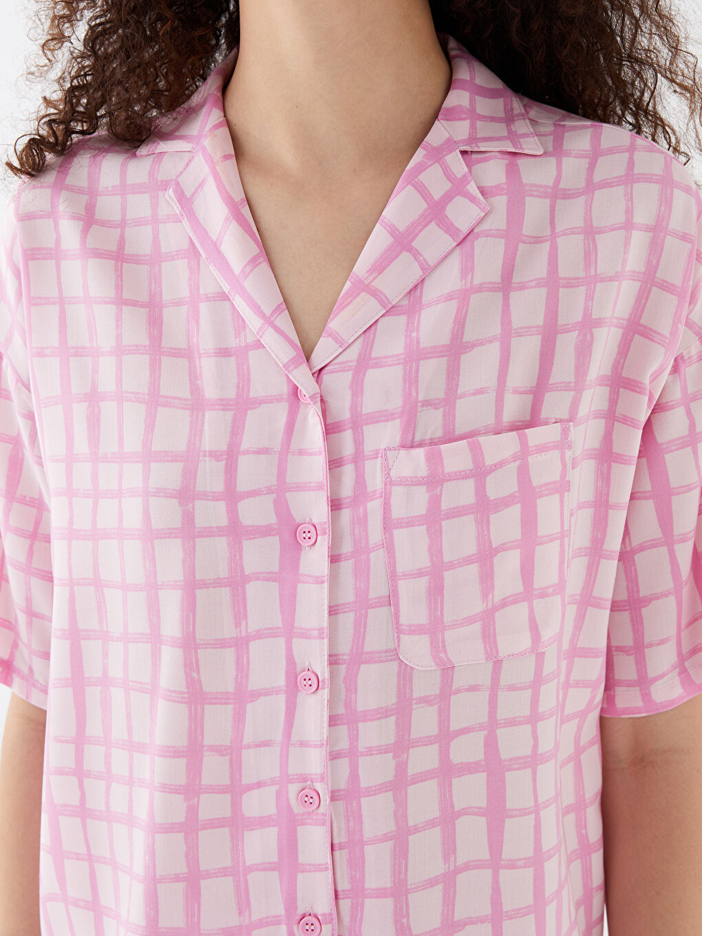 Shirt Collar Patterned Short Sleeve Women's Pajamas Set -S3GQ31Z8-LT4