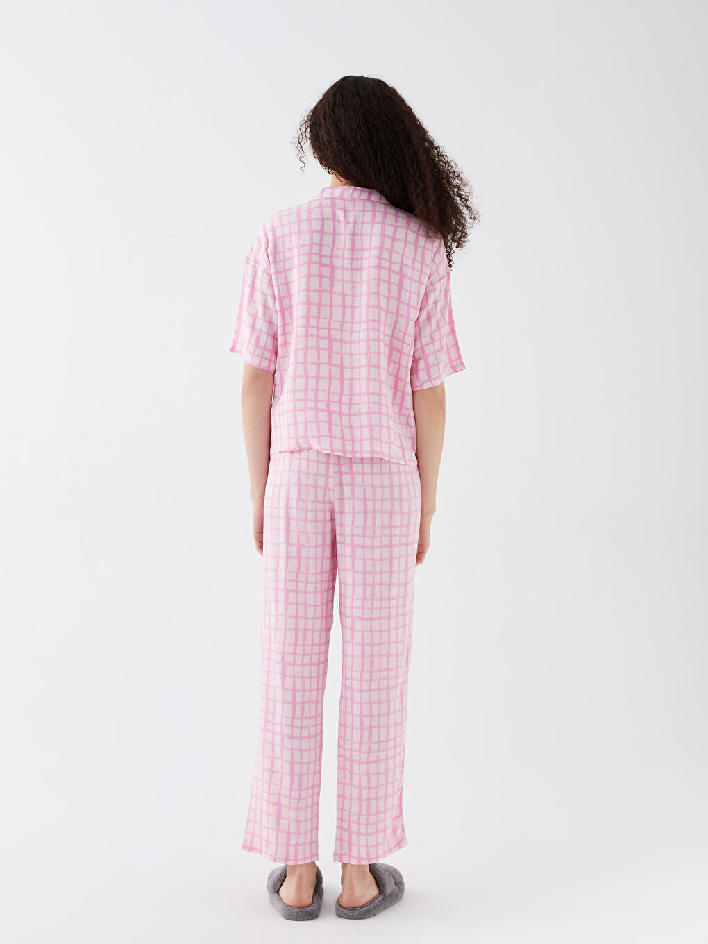 Shirt Collar Patterned Short Sleeve Women's Pajamas Set -S3GQ31Z8-LT4