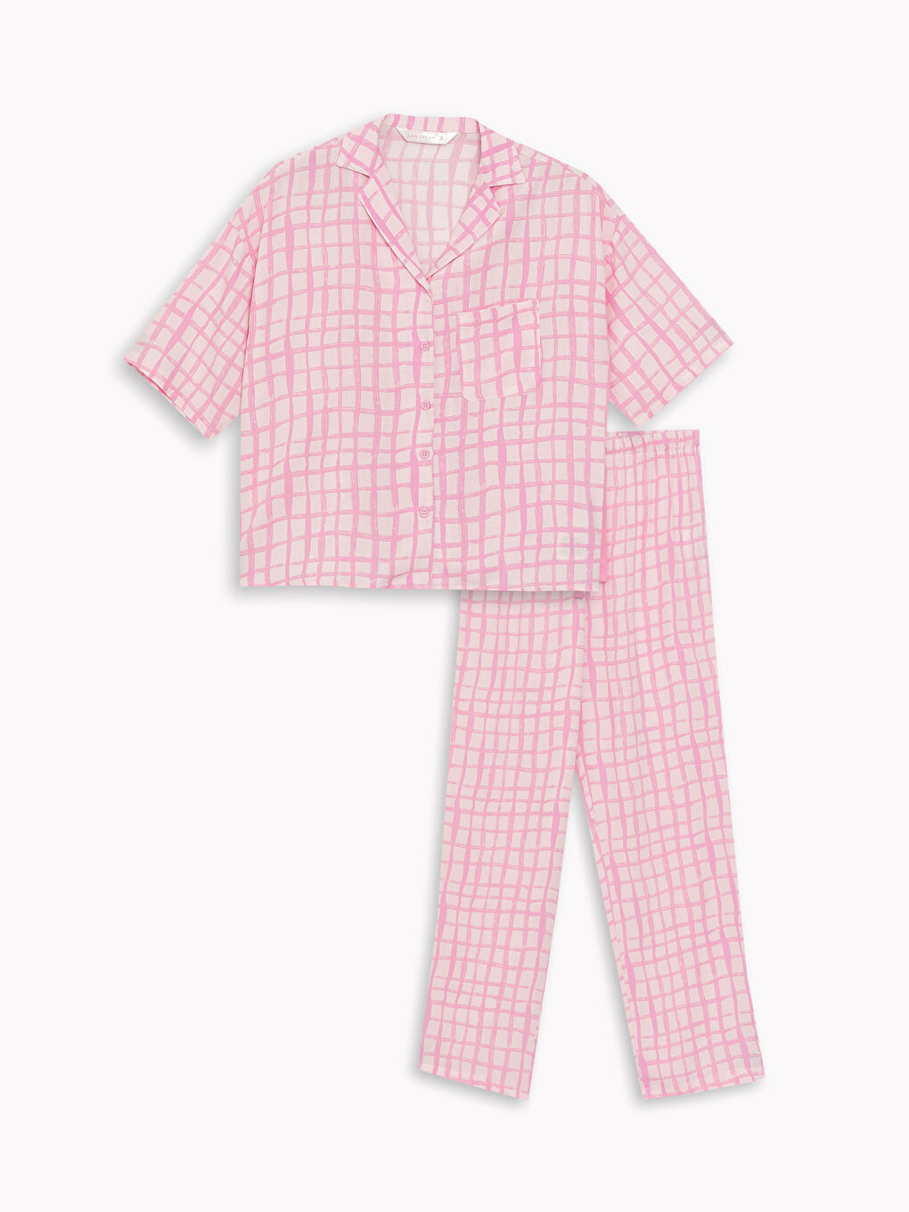 Shirt Collar Patterned Short Sleeve Women's Pajamas Set -S3GQ31Z8-LT4