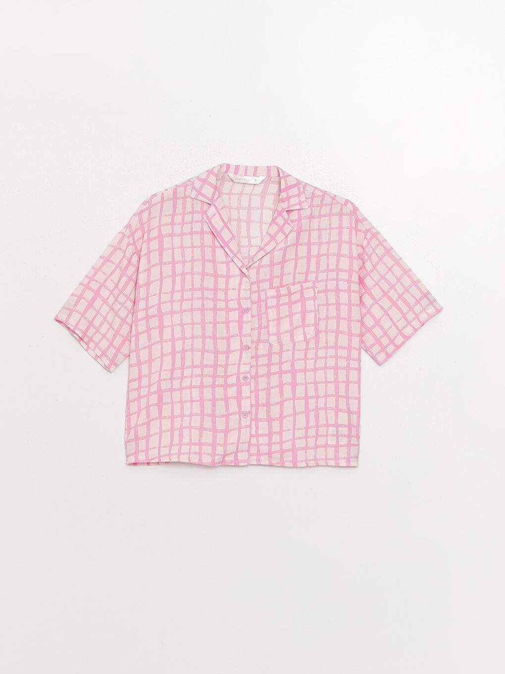 Shirt Collar Patterned Short Sleeve Women's Pajamas Set -S3GQ31Z8-LT4