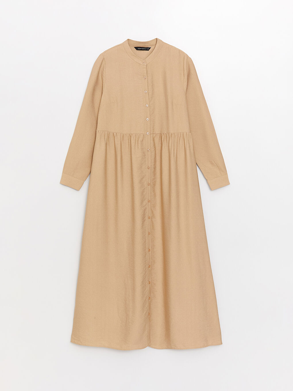 Kahverengi Hakim Yaka Düz Uzun Kollu Kadın Elbise-5