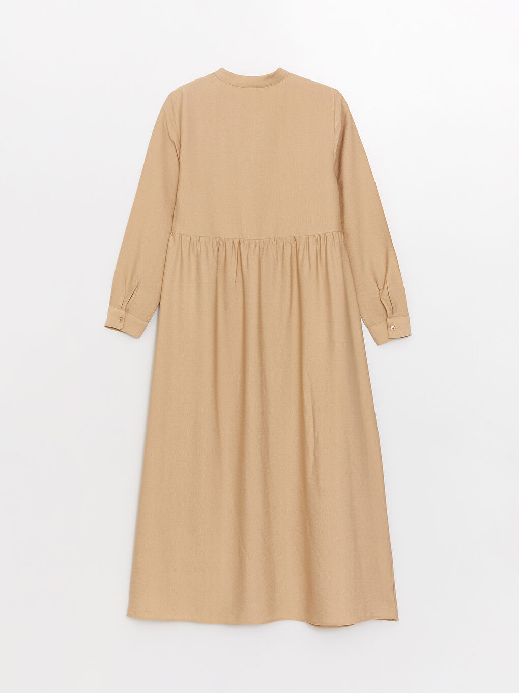 Kahverengi Hakim Yaka Düz Uzun Kollu Kadın Elbise-6