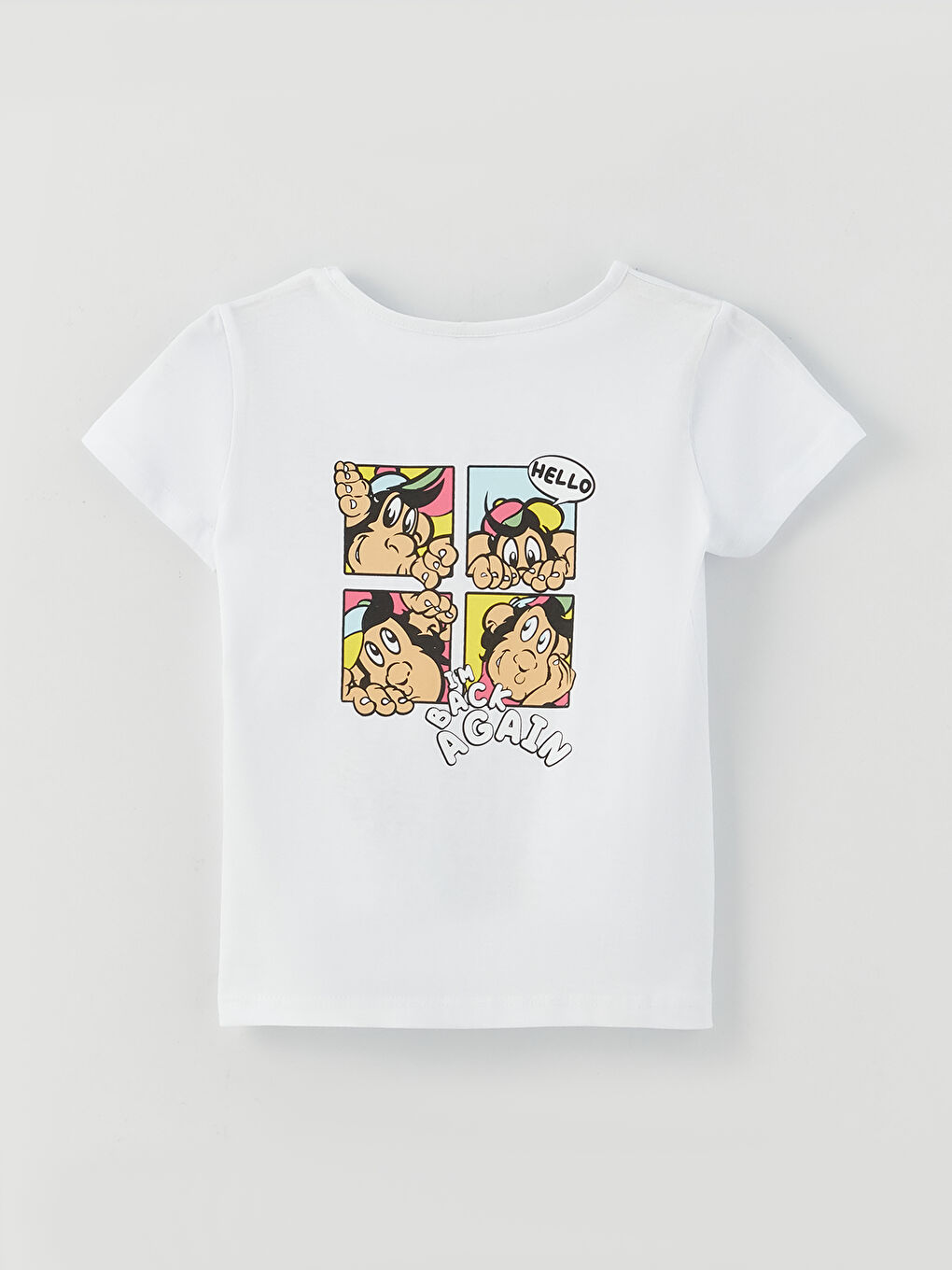 Crew Neck Nostalgic Monkey Printed Short Sleeve Girls' T-Shirt-4