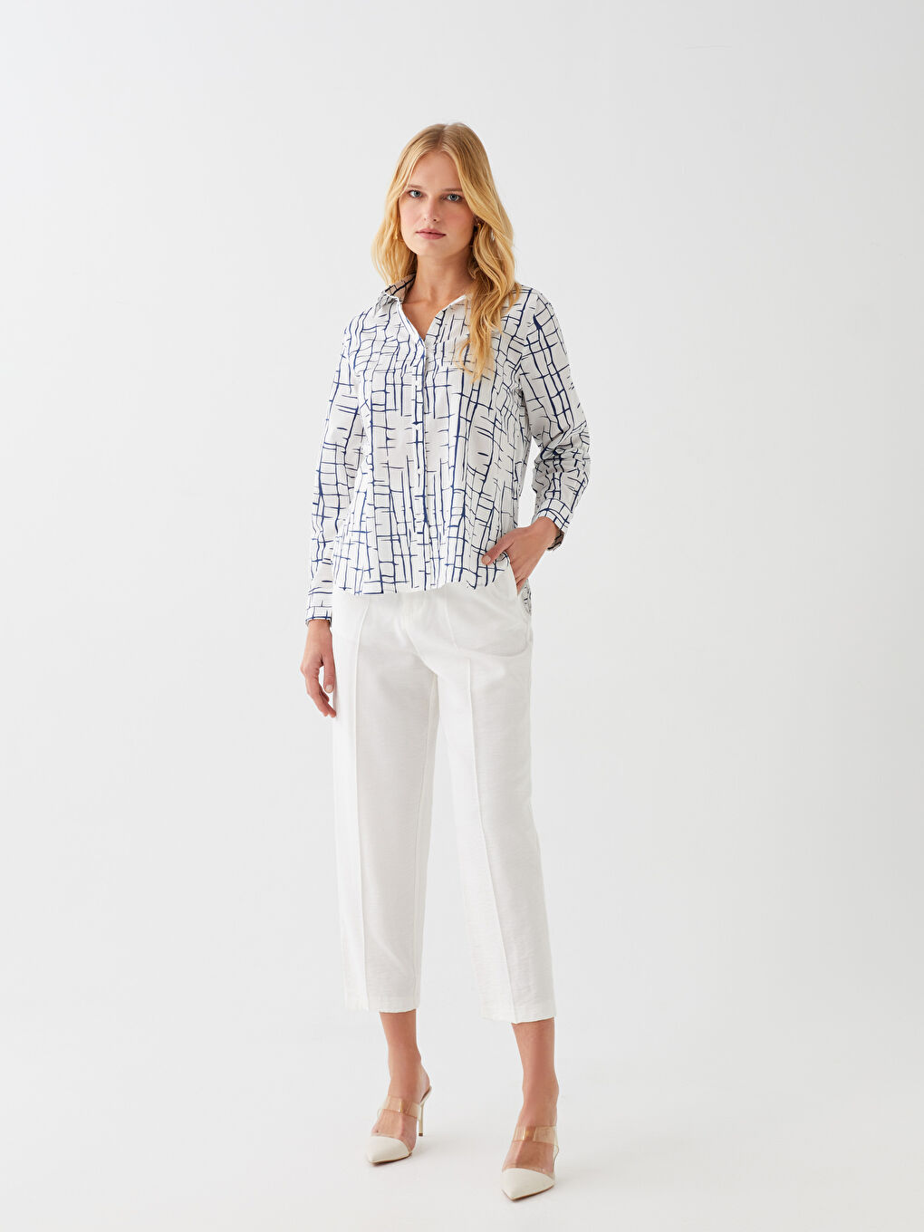 Patterned Long Sleeve Val Woman Shirt-2