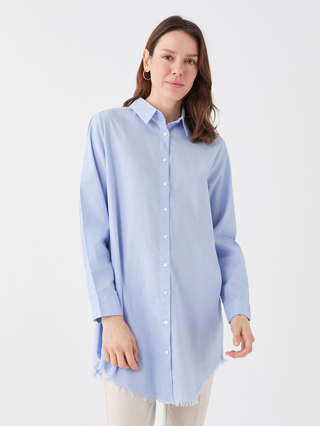 Tunique Chemise Unie à Manches Longues pour Femmes-1