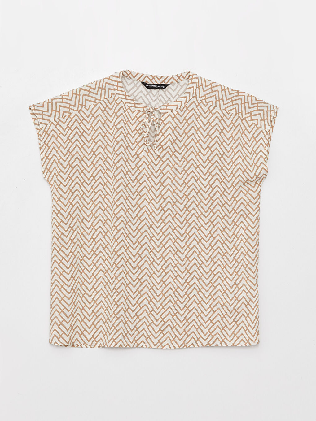 Bluza s vezanjem oko vrata, uzorkovana, kratki rukav za žene-5