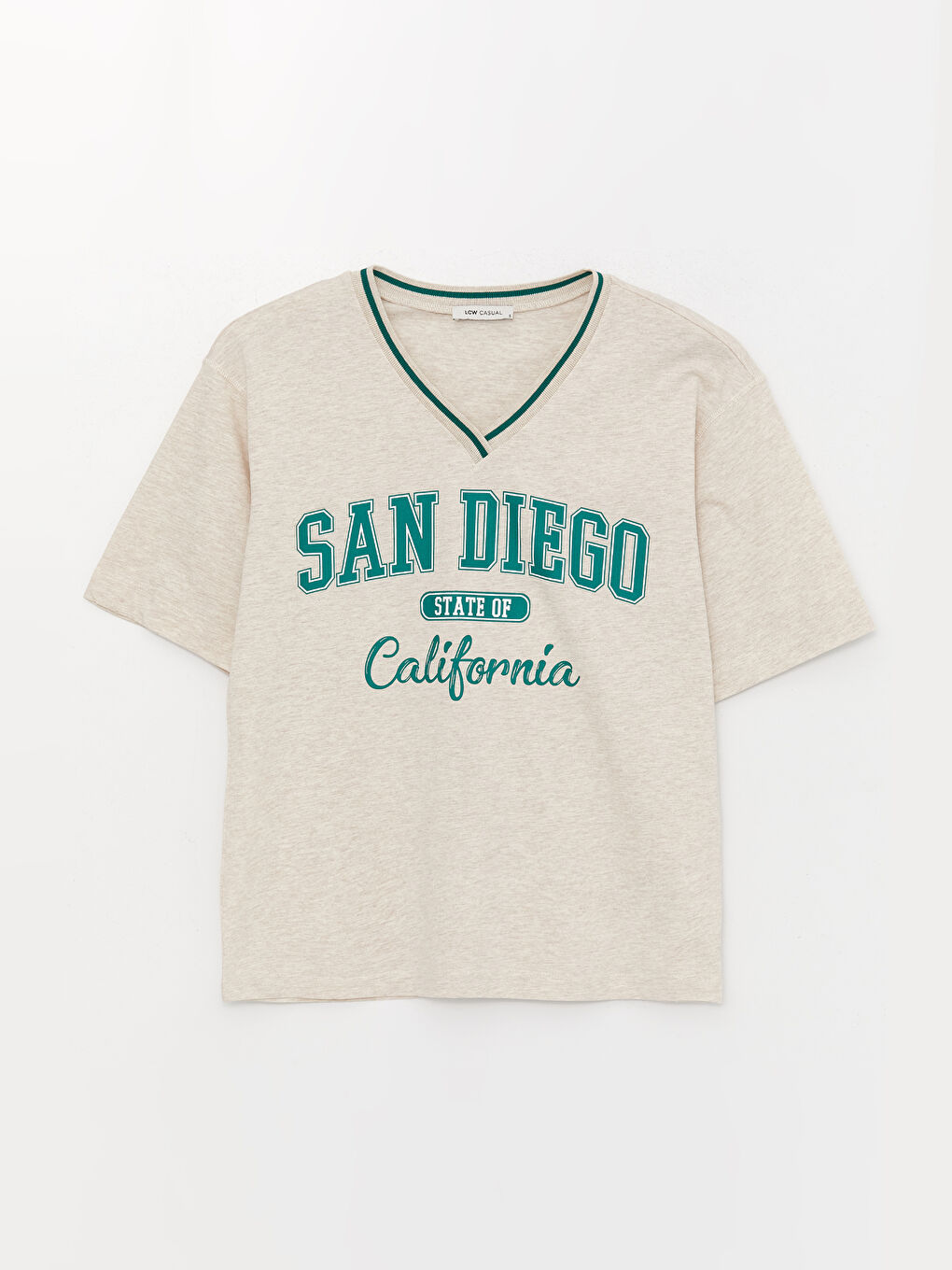 Tricou Supradimensionat pentru Femei cu Decolteu în V, Imprimat și Mânecă Scurtă-5