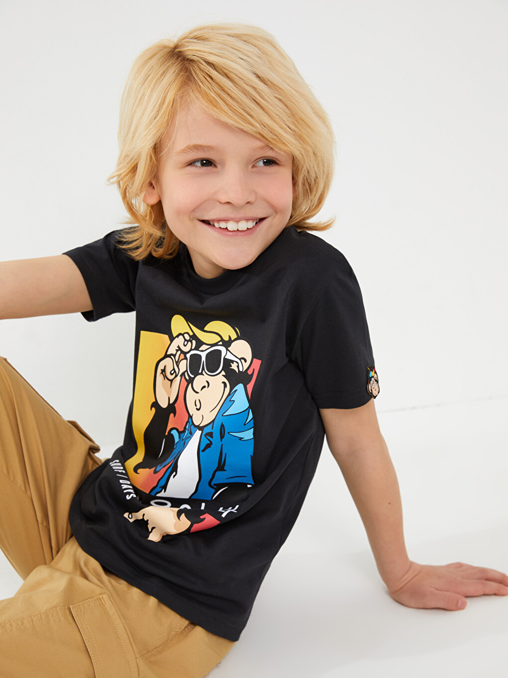 Yページ LCW Kids Bisiklet Yaka Nostaljik Maymun Baskılı Kısa Kollu Erkek
