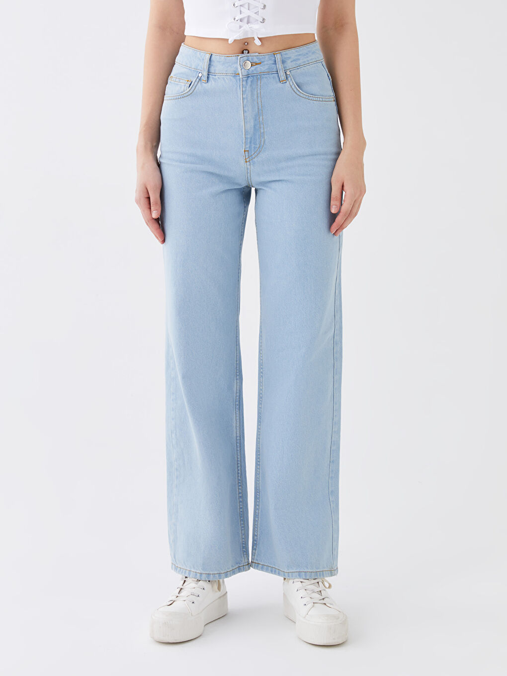 Mavi Yüksek Bel Wideleg Kadın Jean Pantolon-2