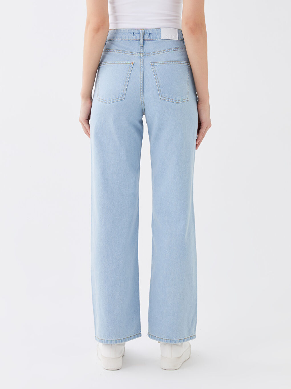 Mavi Yüksek Bel Wideleg Kadın Jean Pantolon-3