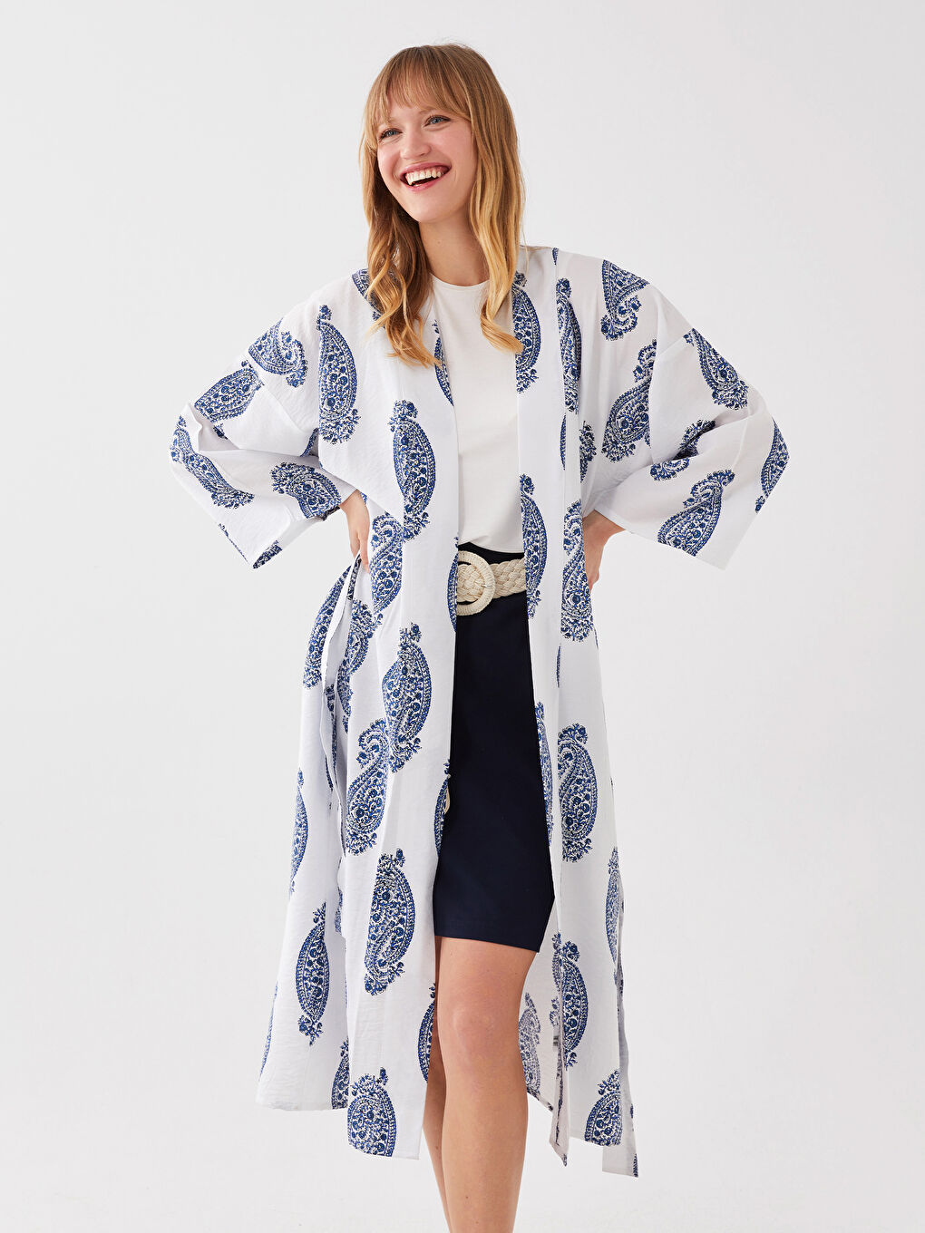 Shawl Collar Patterned Oversize Women's Kimono-1