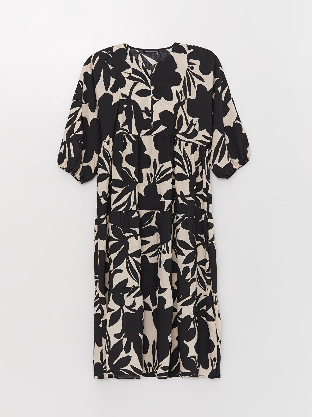 LCWAIKIKI Classic Henley Neckline Patterned Oversized Women's Dress -S3GQ86Z8-LRA
