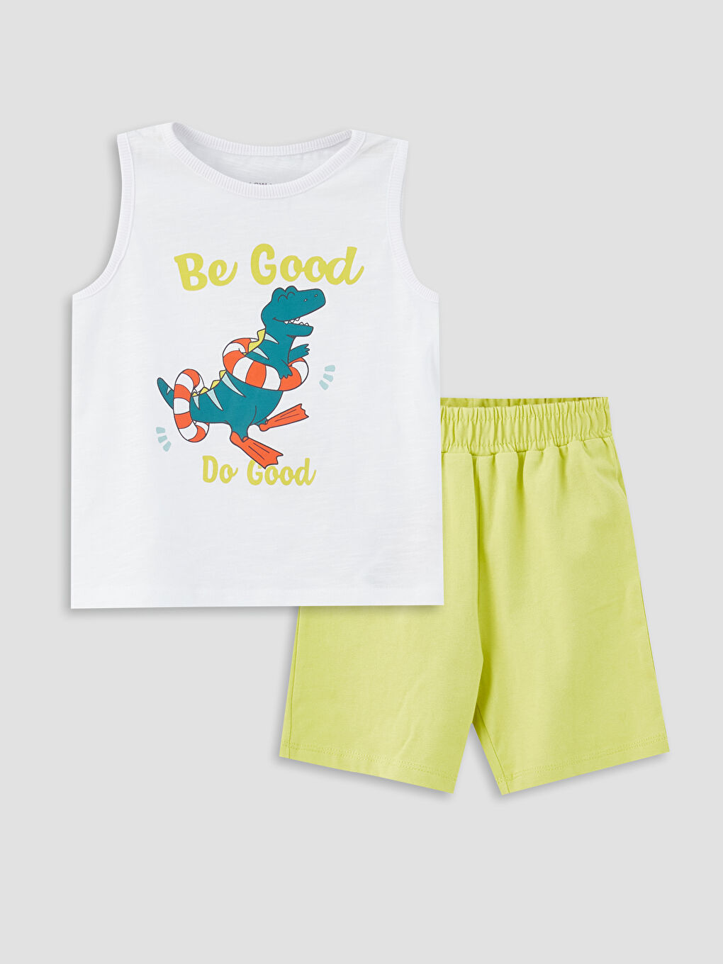 Crew Neck Printed Baby Boy Undershirt and Shorts 2-Piece Set