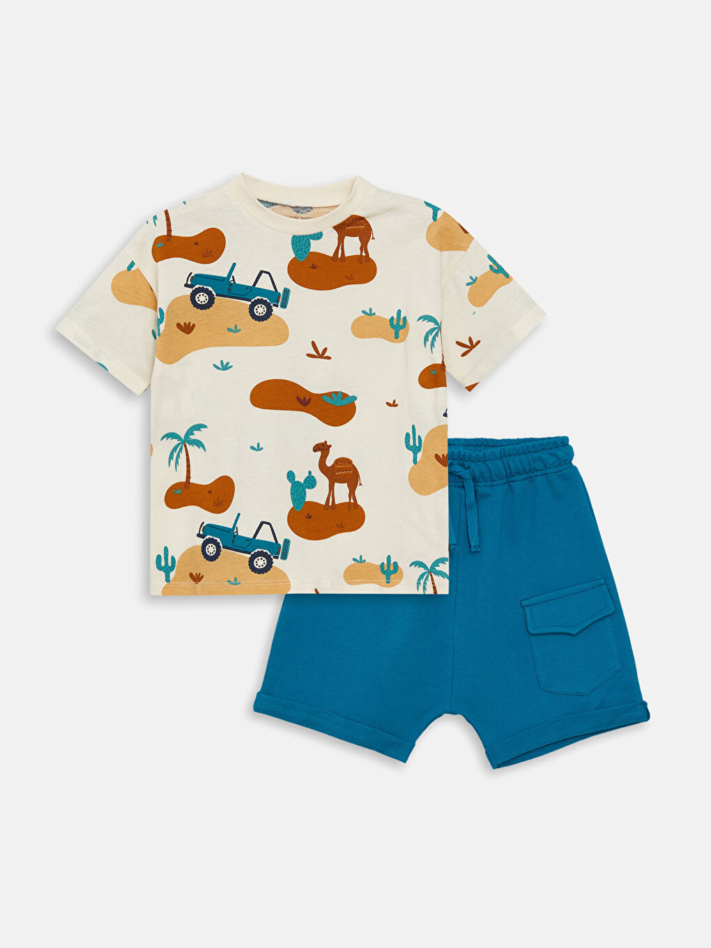 Cycling Short Short Sleeve Printed Baby Boy T-Shirt and Shorts 2-Piece Set
