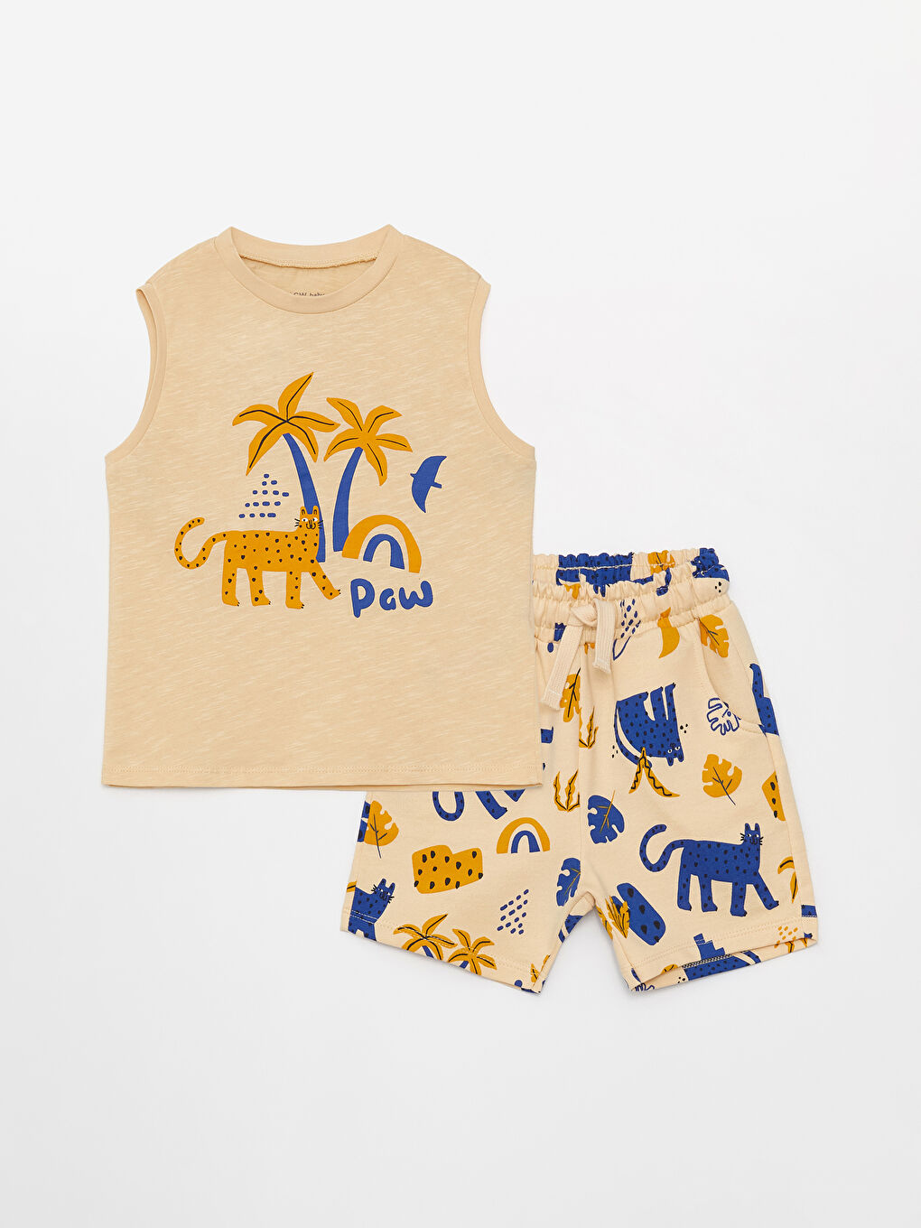 Crew Neck Patterned Baby Boy Undershirt and Shorts 2-Pack