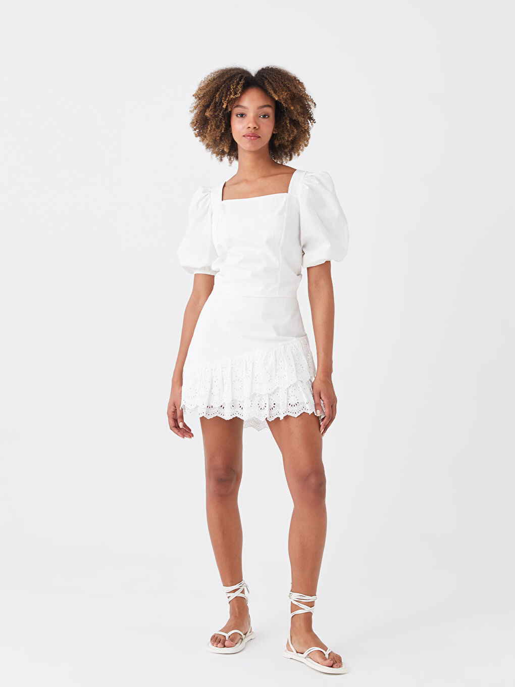 Square Collar Straight Balloon Sleeve Crop Women's Blouse-2