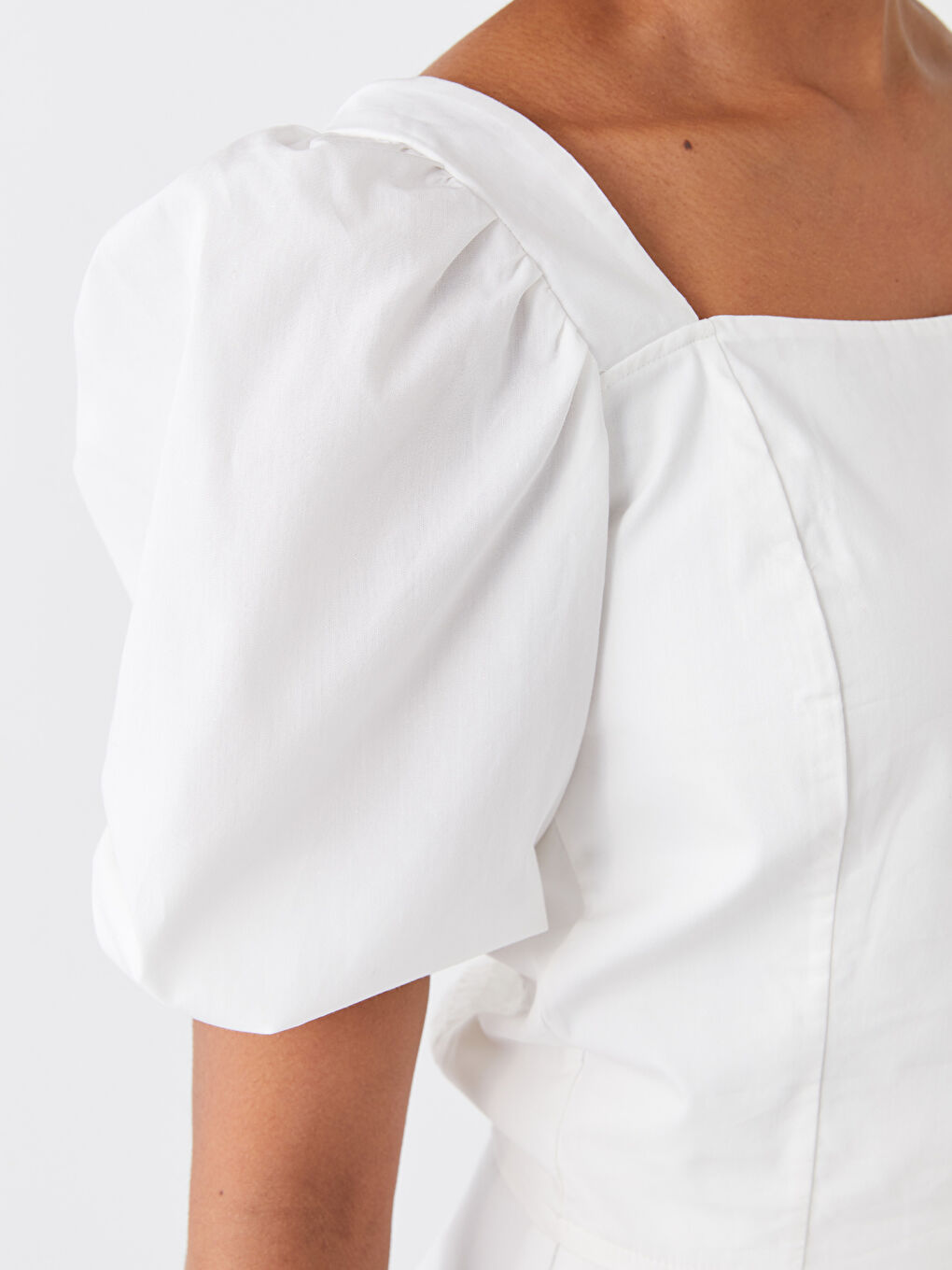 Square Collar Straight Balloon Sleeve Crop Women's Blouse-3